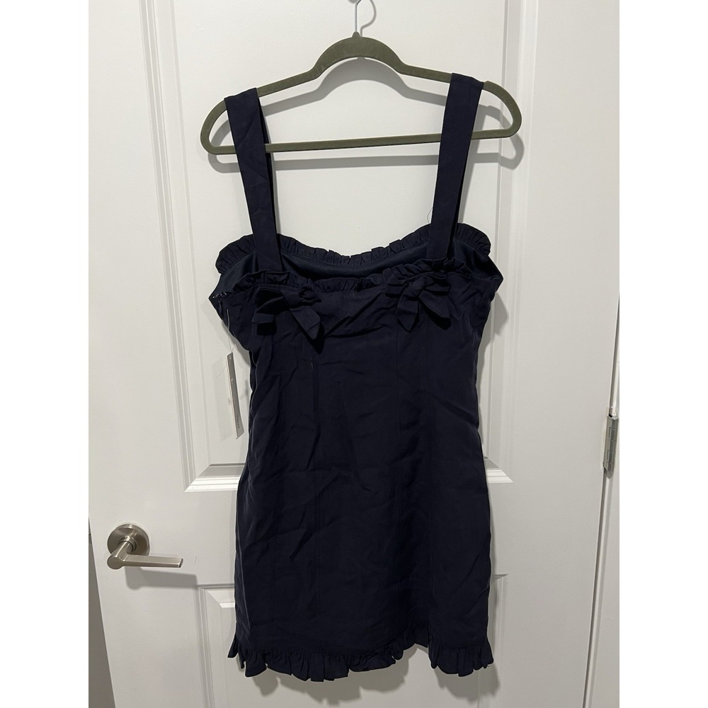 Aqua Women's Dress Navy Bow Preppy Size Medium Linen Blend NWT $88 - Picture 2 of 6